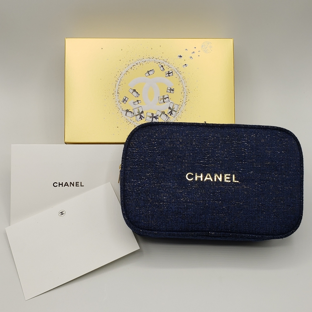 Authentic Chanel cosmetic bag blue
